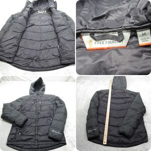 Free Country Down Jacket Mens Medium‎ Black Puffer Full Zip Hooded Hybrid READ